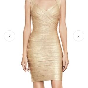 Authentic Herve Leger 'Iman' Foil Bandage Dress Gold xxs
